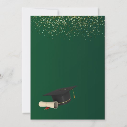 Elegante Groene en Gouden Afstuderen Ceremonie Kaart (Achterkant)