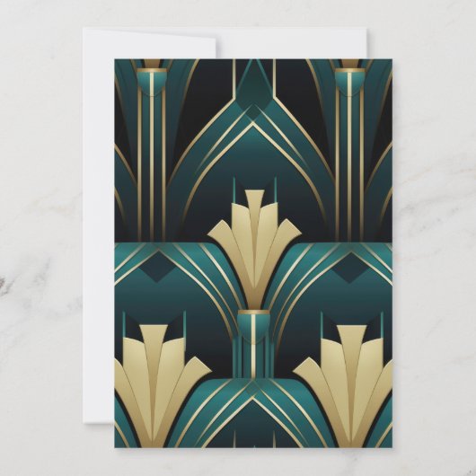 Elegante Groene en Gouden Art Deco Bruiloft Kaart (Achterkant)