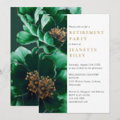 Elegante groene en gouden bloem pensioen partij kaart (Voorkant / Achterkant)