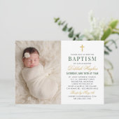 Elegante Groene en Gouden Bloemen Foto Doop Kaart (Staand voorkant)