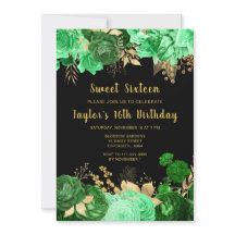 Elegante groene en gouden bloemen Sweet Sixteen