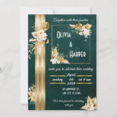 Elegante groene en gouden bloemen uitnodiging (Voorkant)