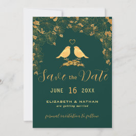 Elegante groene en gouden bloemenvogels Aangepaste Save The Date