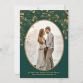 Elegante groene en gouden bloemenvogels Aangepaste Save The Date (Achterkant)