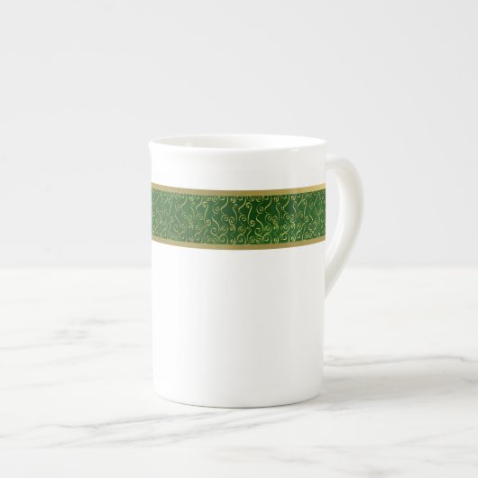 Elegante Groene en Gouden Bone China Mok (Voorkant rechts)