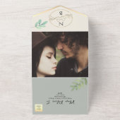 Elegante groene en gouden bruiloft all in one uitnodiging (Buitenkant)