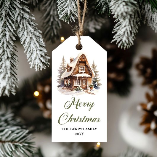 Elegante groene en gouden cadeaubijlage Minimale f Cadeaulabel