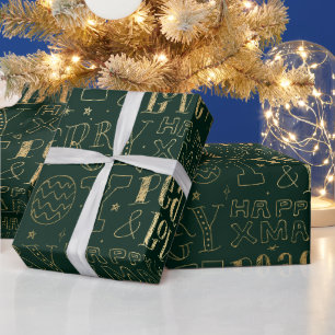 Elegante groene en gouden folie kerst woordkunst cadeaupapier