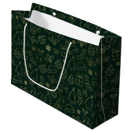 Elegante groene en gouden folie kerstpatroon groot cadeauzakje