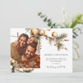 Elegante groene en gouden foto kerstkaarten feestdagenkaart (Staand voorkant)