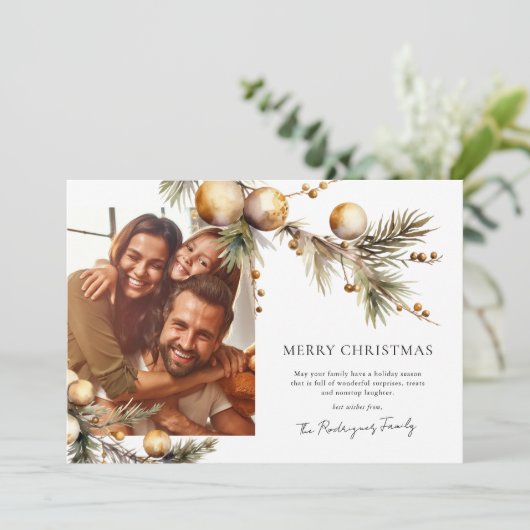 Elegante groene en gouden foto kerstkaarten feestdagenkaart (Staand voorkant)