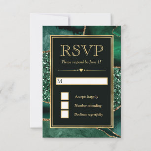 Elegante groene en gouden glinsterende agaat bruil RSVP kaartje