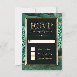 Elegante groene en gouden glinsterende agaat bruil RSVP kaartje