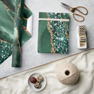Elegante groene en gouden glinsterende oceaan agaa cadeaupapier