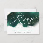Elegante Groene en Gouden Glitter Bruiloft RSVP Kaartje (Voorkant)