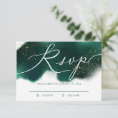 Elegante Groene en Gouden Glitter Bruiloft RSVP Kaartje (Staand voorkant)