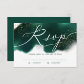 Elegante Groene en Gouden Glitter Bruiloft RSVP Kaartje (Voorkant / Achterkant)