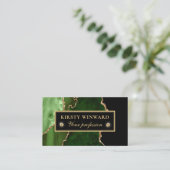 Elegante groene en gouden glitter marmeren agaat visitekaartje (Staand voorkant)