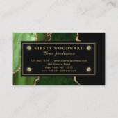 Elegante groene en gouden glitter marmeren agaat visitekaartje (Achterkant)