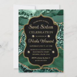 Elegante groene en gouden glitters agaat Sweet Six Kaart