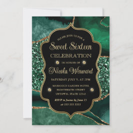 Elegante groene en gouden glitters agaat Sweet Six Kaart