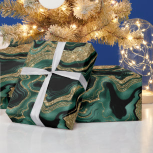 Elegante groene en gouden glitters agaat verjaarda cadeaupapier