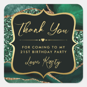 Elegante groene en gouden glitters agaat verjaarda vierkante sticker