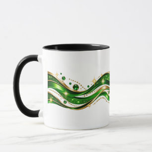 Elegante groene en gouden golvende ontwerpcombinat mok