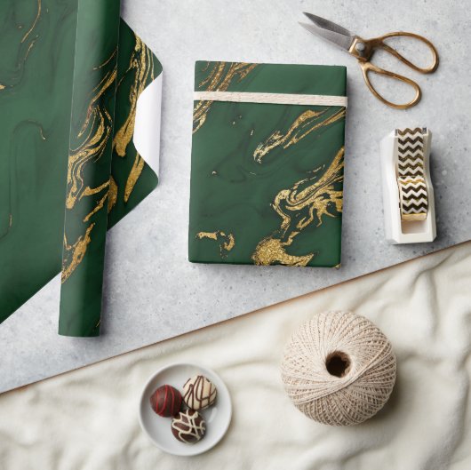 Elegante groene en gouden herfst Herfst marmeren s Cadeaupapier (Crafts)