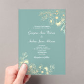 Elegante Groene en Gouden Huwelijk Acryl Uitnodigingen (Insitu (Draagbaar))
