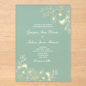 Elegante Groene en Gouden Huwelijk Acryl Uitnodigingen (Voorkant)