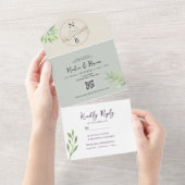 Elegante Groene en Gouden Huwelijk All In One Uitnodiging (Afscheurbaar)