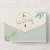 Elegante Groene en Gouden Huwelijk All In One Uitnodiging (Achterkant)