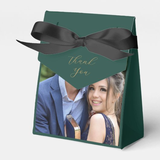 Elegante Groene en Gouden Huwelijk Dank u Foto Bedankdoosjes (Voorkant Zijde)