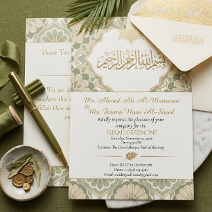 Elegante groene en gouden islamitische Nikah-huwel Kaart
