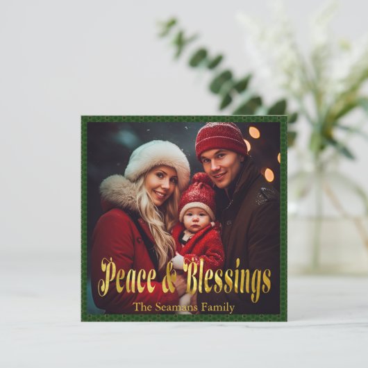 Elegante Groene en Gouden Kerstmisfoto en Script (Staand voorkant)