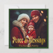 Elegante Groene en Gouden Kerstmisfoto en Script (Voorkant)