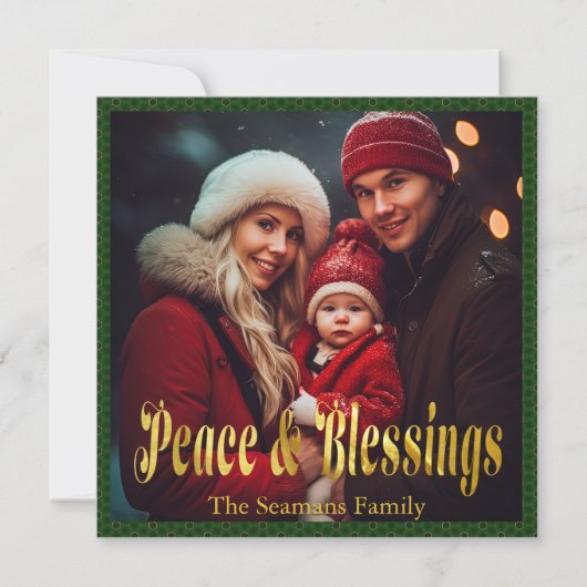 Elegante Groene en Gouden Kerstmisfoto en Script (Voorkant)