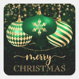 Elegante groene en gouden kerstversiering vierkante sticker