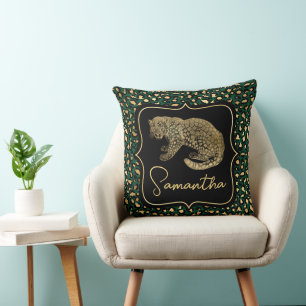 Elegante groene en gouden luipaard en stippenpatro kussen