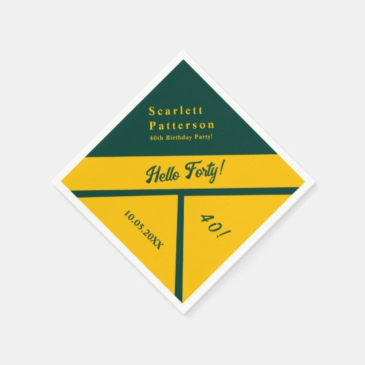 Elegante groene en gouden luxe chique 40e verjaard servet (Hoek)
