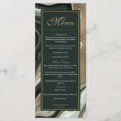 Elegante groene en gouden marmeren bruiloft menu (Voorkant)