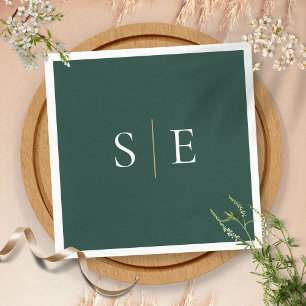 Elegante groene en gouden monogram minimalistisch servet