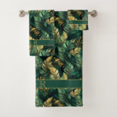 Elegante groene en gouden Monstera bladeren Bad Handdoek (Insitu)