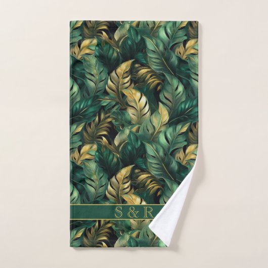 Elegante groene en gouden Monstera bladeren Bad Handdoek (Handdoek)
