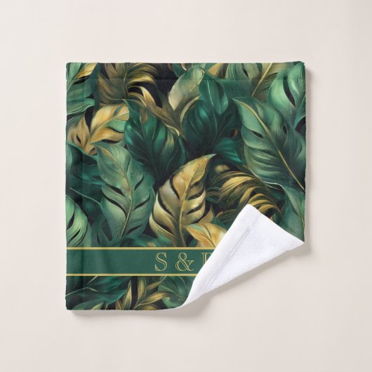 Elegante groene en gouden Monstera bladeren Bad Handdoek (Wasdoekje)