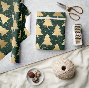 Elegante groene en gouden namaak folie kerstboom cadeaupapier