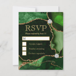 Elegante groene en gouden namaak glinsterend marme RSVP kaartje