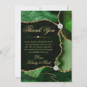 Elegante groene en gouden nep glitters agaat bruil bedankkaart