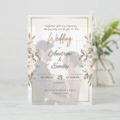 Elegante groene en gouden overlay foto bruiloft ui kaart (Staand voorkant)